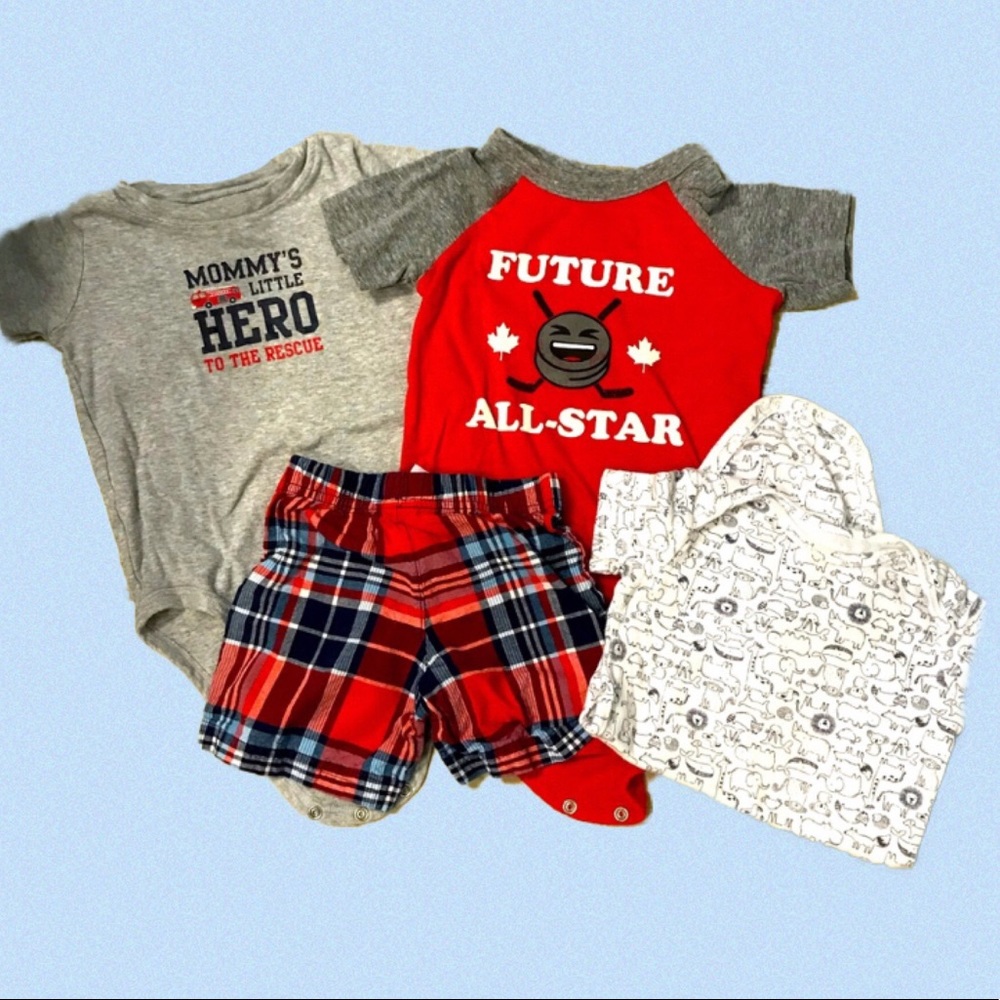 Bundle of three t-shirts and a pair on shorts